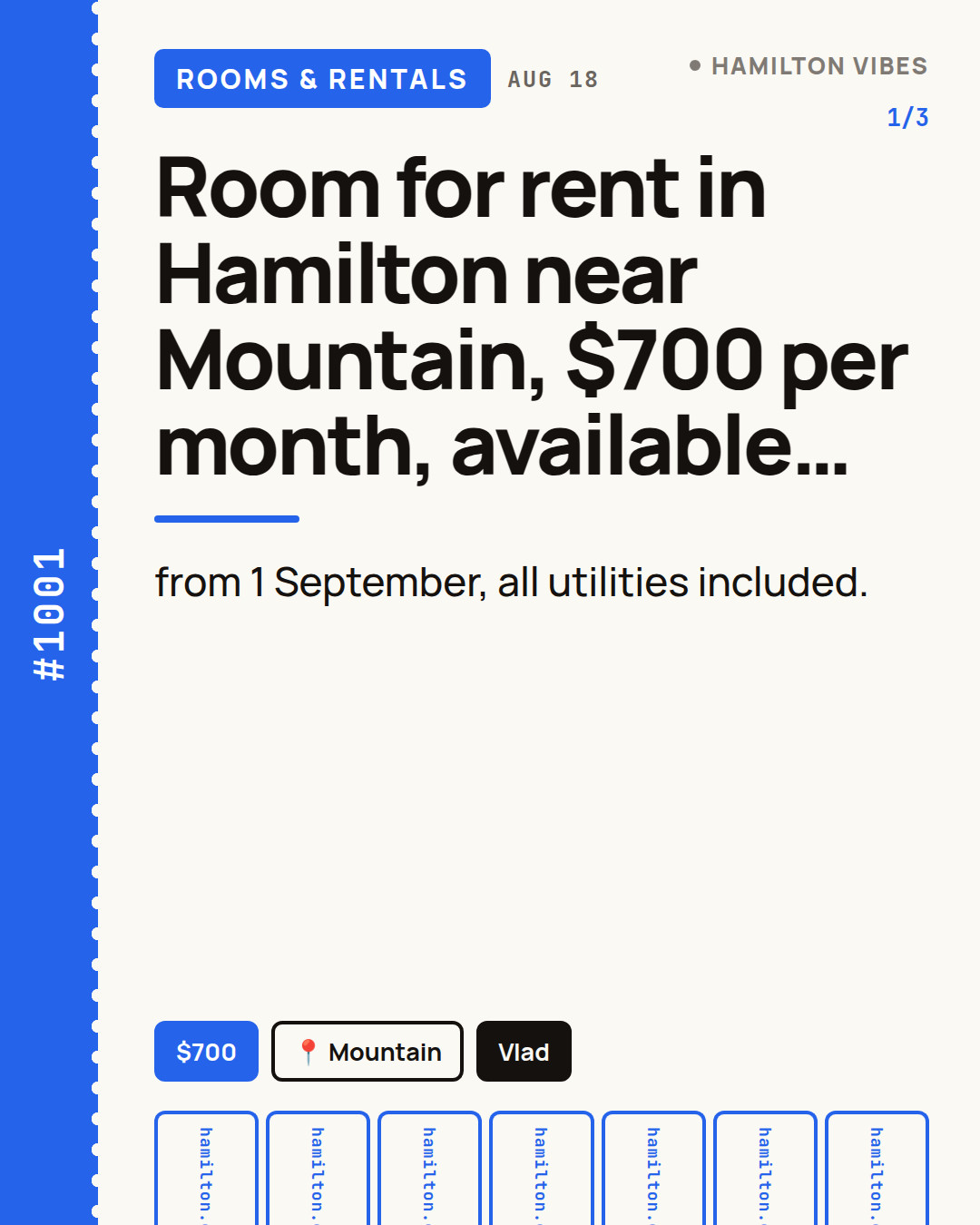 Room for rent in Hamilton near Mountain, $700 per month, available…